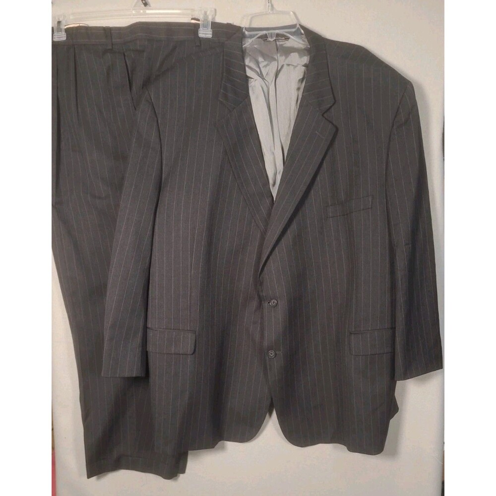 Jack Victor Suit Mens 60R Charcoal Pinstripe Wool Business Career Pant 56x26